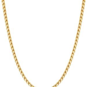 Gold Plated Wheat Chain Necklace for Men, 2/2.5/3/4/5mm Gold Stainless Steel Necklace Chains for Men and Women 16-28 Inch, Jewelry Gift