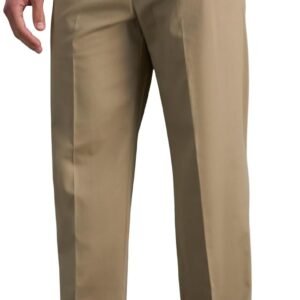Men's Premium No Iron Khaki Classic Fit Flat Front Casual Trousers Underpants