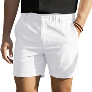 Men's Cotton Casual Shorts Classic-fit 5" Chino Shorts Elastic Waist Daily Wear Dress Shorts