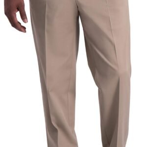 Men's Iron Free Premium Khaki Classic Fit Pleat Front Expandable Waist Casual Trousers (Regular and Big & Tall Sizes) Trousers