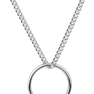 Men’s Tungsten Ring Necklace, Ring Circle Sivler Pendant Necklace for Men