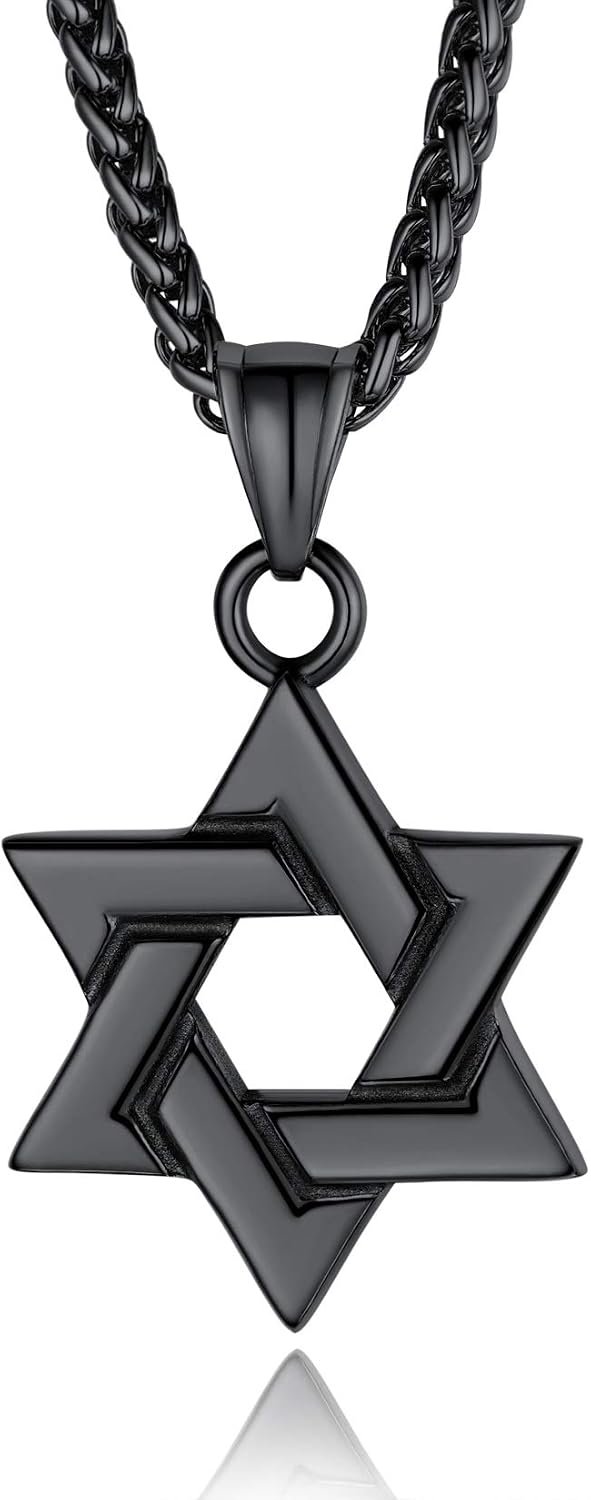Star of David Necklace for Men 18K Gold/Stainless Steel/Black (Send Gift Box)
