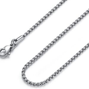 Mens Round Box Chain Necklace, Stainless Steel  Chain for Men and Women, Wide 2mm 3mm 4mm 5mm