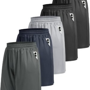 5 Pack Athletic Gym Mens Shorts - Workout Black Quick Dry Basketball Shorts with Pockets for Running Casual Activewear