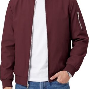 Men's Bomber Jacket Lightweight Casual Windbreaker Zip Up Coat with Pocket