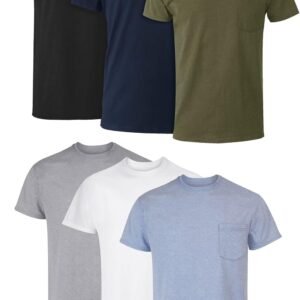 Men's Cotton Pocket T-Shirt, Moisture-Wicking with Odor Control, Assorted, 6-Pack