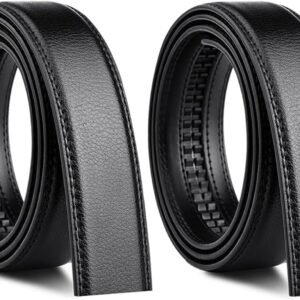 Pack of 2 Men's Belt Without Buckle, Leather Automatic Belt Replacement Leather Belt (120 cm)