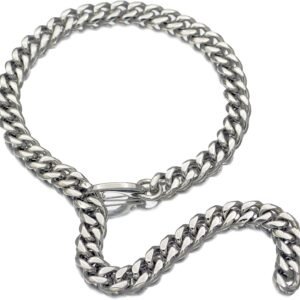 Mens Silver Tone Stainless Steel Hip Hop Miami Chain Curb Cuban Link Rapper Necklace With Tail
