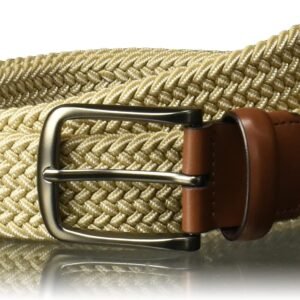 Men's Woven Belt with Stretch Leather-Trim Fabric