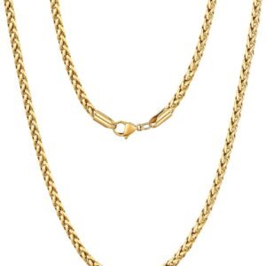 Silver Tone Wheat Chain Necklace for Men, 2.5mm Mens Chain Necklaces, Stainless Steel Necklace Chains for Men and Women, Men Necklace 16-28 Inch