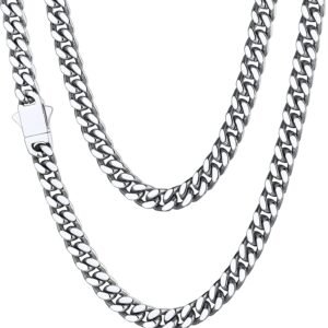 Stainless Steel Mens Cuban Link Chain, Black/18K Gold Miami Cuban Chains Necklace, 5/7/9mm/12mm Width, No Tarnish&Durable Hip Hop Mens Hewelry, 18"-30" Length