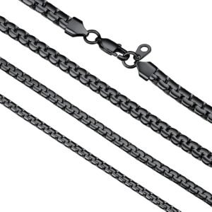 4/6mm Box Chain Necklace,14/18/22/24/26/28/30inch, 316L Stainless Steel/Gold Plated/Black -Send Gift Box