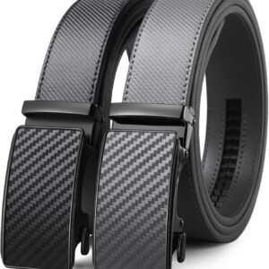 2 Pack Ratchet Belt 1 3/8", Leather Dress Belt with Click Sliding Buckle in Gift Set Box, Mens Adjustable Belt Trim to Fit