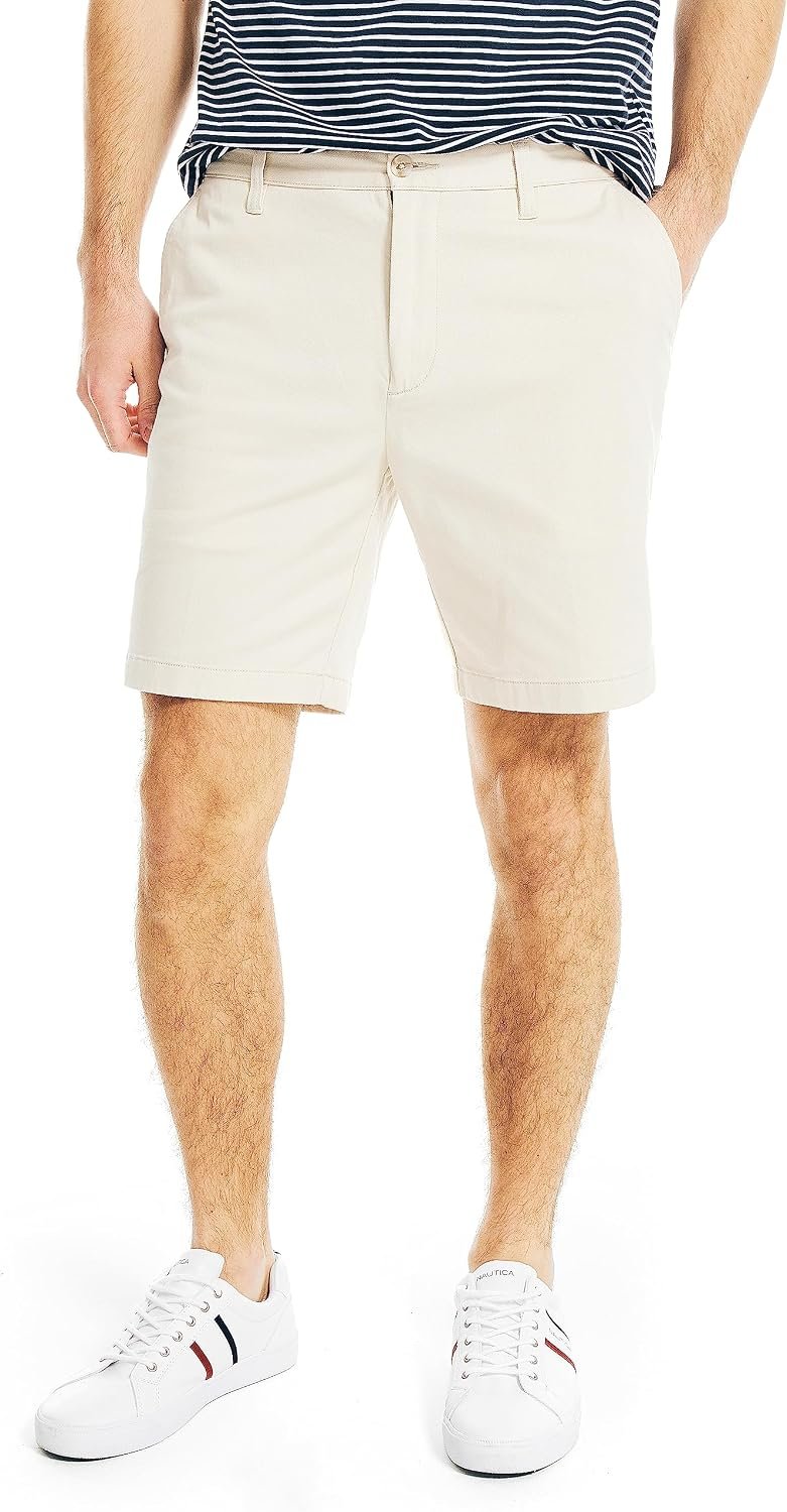 Men's Classic Fit Flat Front Stretch Solid Chino Deck Short