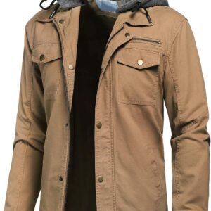 Men's Canvas Cotton Military Casual Field Jacket Outerwear With Removable Hood