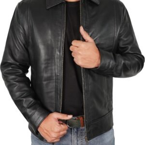 Lambskin Leather Biker Jacket men - Distressed Black Classic Shirt Collar Vintage Brown leather Jackets For Man