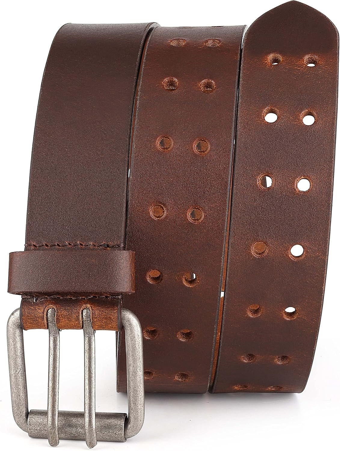 Leather Work Belt, Heavy Duty Double Prong full grain Leather Belts for Men 1 1/2", Mens Casual Belts for Jeans - Image 2